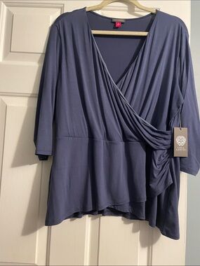 Vince Camuto Dusty Blue Draped Wrap-Front Tunic
